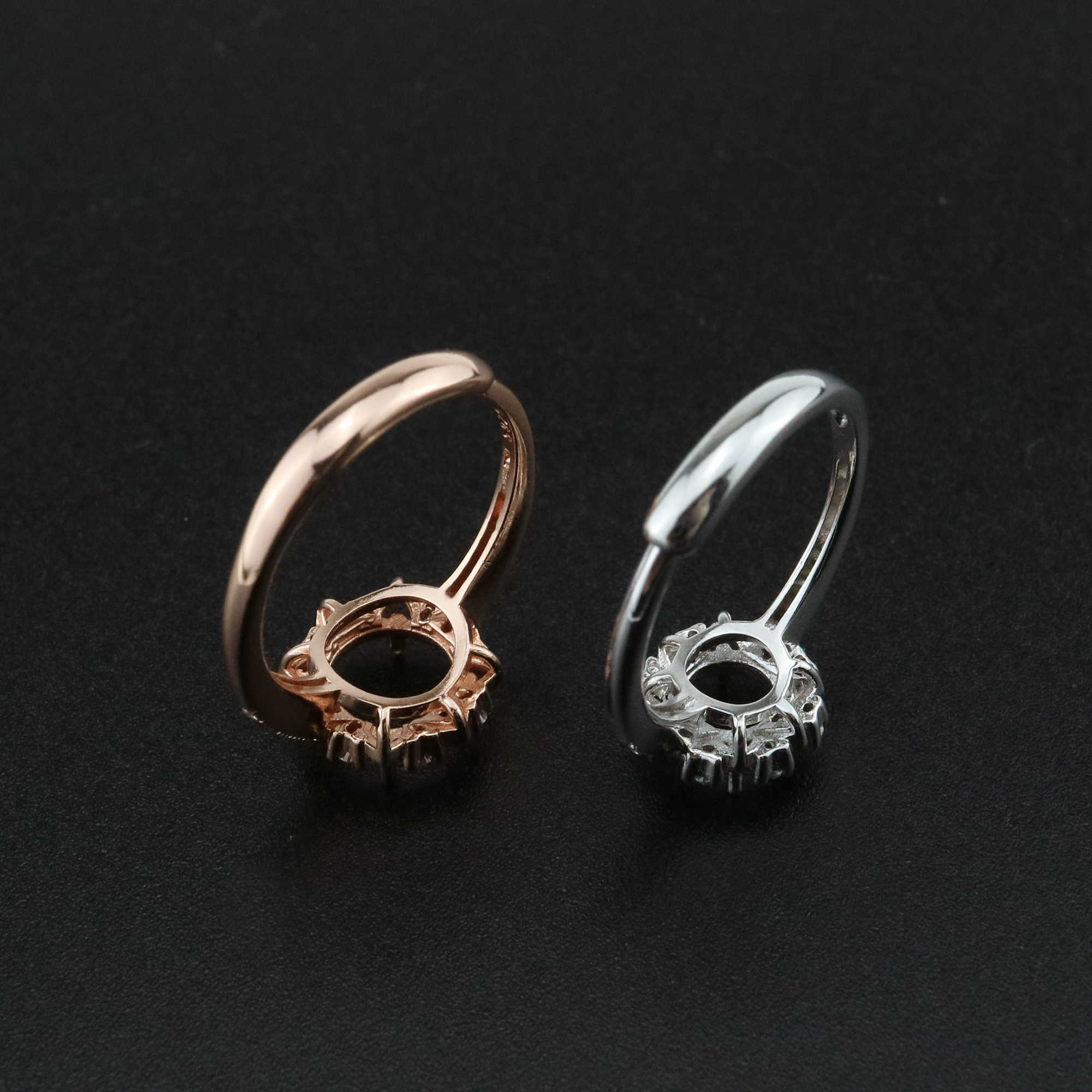 1Pcs 6-8MM Flower Round Prong Bezel Rose Gold Plated Solid 925 Sterling Silver Adjustable Ring Settings for Moissanite Gemstone DIY Supplies 1210051 - Click Image to Close
